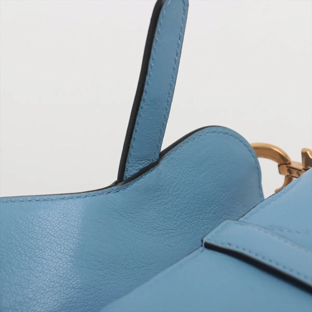 Sold Out Christian Dior Saddle Bag Leather 2 Way Handbag Blue - Picture 9 of 14